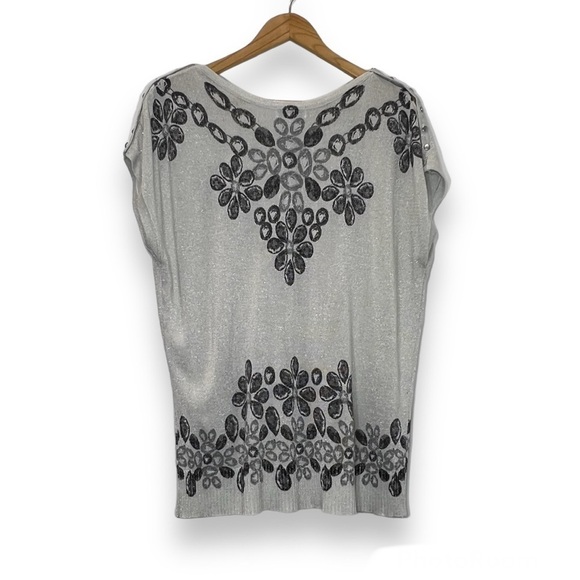 Joseph A Silver/Black Floral Dolman Sleeve Sweater Women’s Large L - Picture 2 of 5